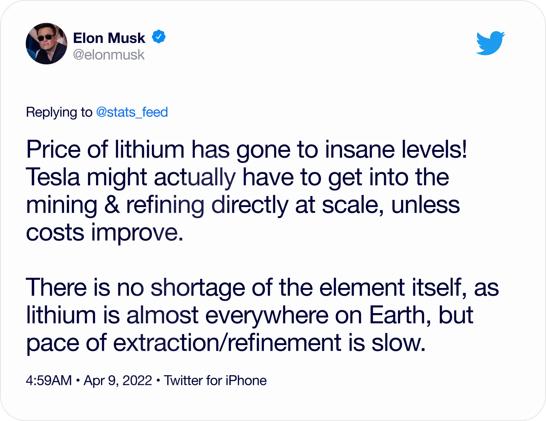 Twitter quote from Elon Musk